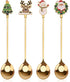 Teaspoons - 4 spoons - Christmas tableware - Silver dessert spoons - Decorated with Christmas trees, reindeer, snowmen and Santa Claus - Suitable for desserts, tea and soup