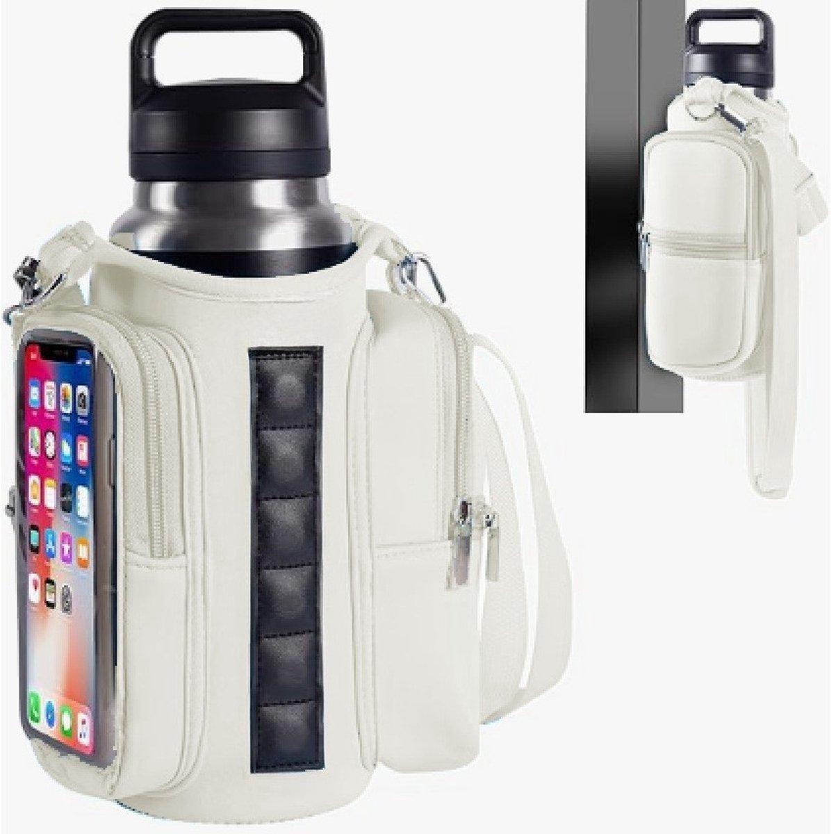 Magnetic Sports Bag with Adjustable Shoulder Strap - Includes Water Bottle Holder and Pocket - for Sports, Workouts, Travel & Work（White）