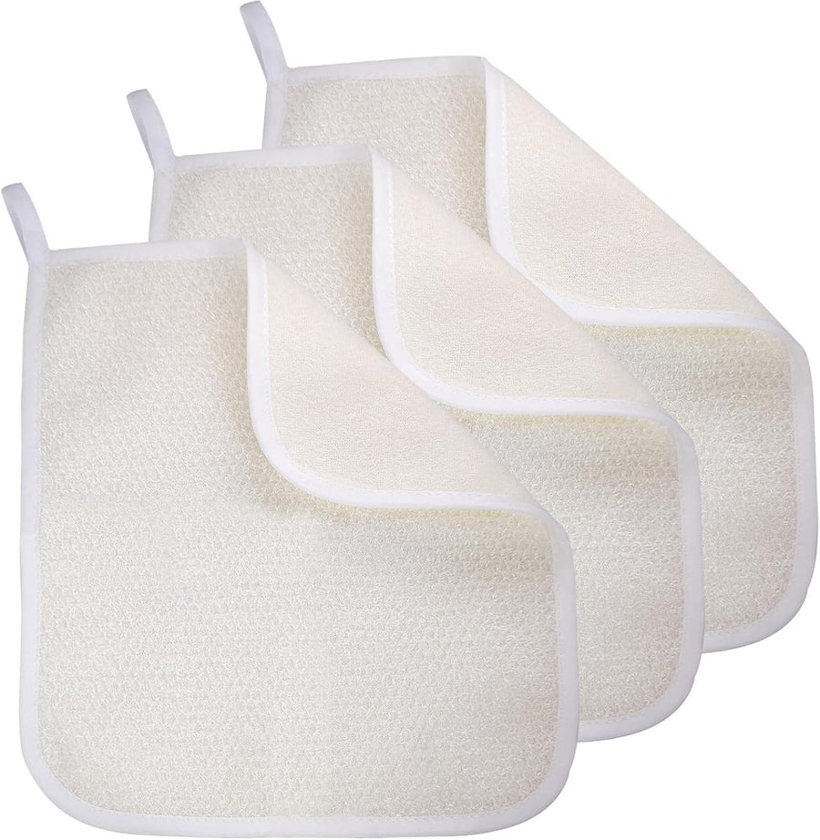3-Piece - Exfoliating Towel - Exfoliating Towel for Body and Face - Bath Towel - Double-Sided Exfoliating Bath Towel - Facial Washcloth - Nylon - Scrub Towel