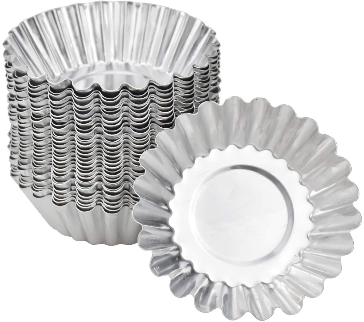 30-Piece Egg Pie Molds - Steel Baking Molds - Muffin Molds - Cupcake Molds - Pudding Molds - Desserts - Ice Cream - Non-Stick and Reusable - Silver