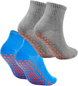 Non-slip socks (2 pairs) - Yoga socks - Non-slip yoga socks for women - Non-slip sports socks for adults - 100% cotton - Sports - Yoga - Pilates - Gymnastics - Trampoline socks - Blue - Gray - Sizes 36-43