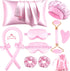 Hair Rollers - 12-Piece - Heatless Curling Iron - Heatless Curls - Curls without Heat - Includes Hair Clip and Satin Sleep Cap (Pink)