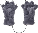 Gloves - 1 pair - Winter gloves - Cartoon gloves - Neckband - Children's gloves - Warm gloves - Plush gloves - One size（Gray）
