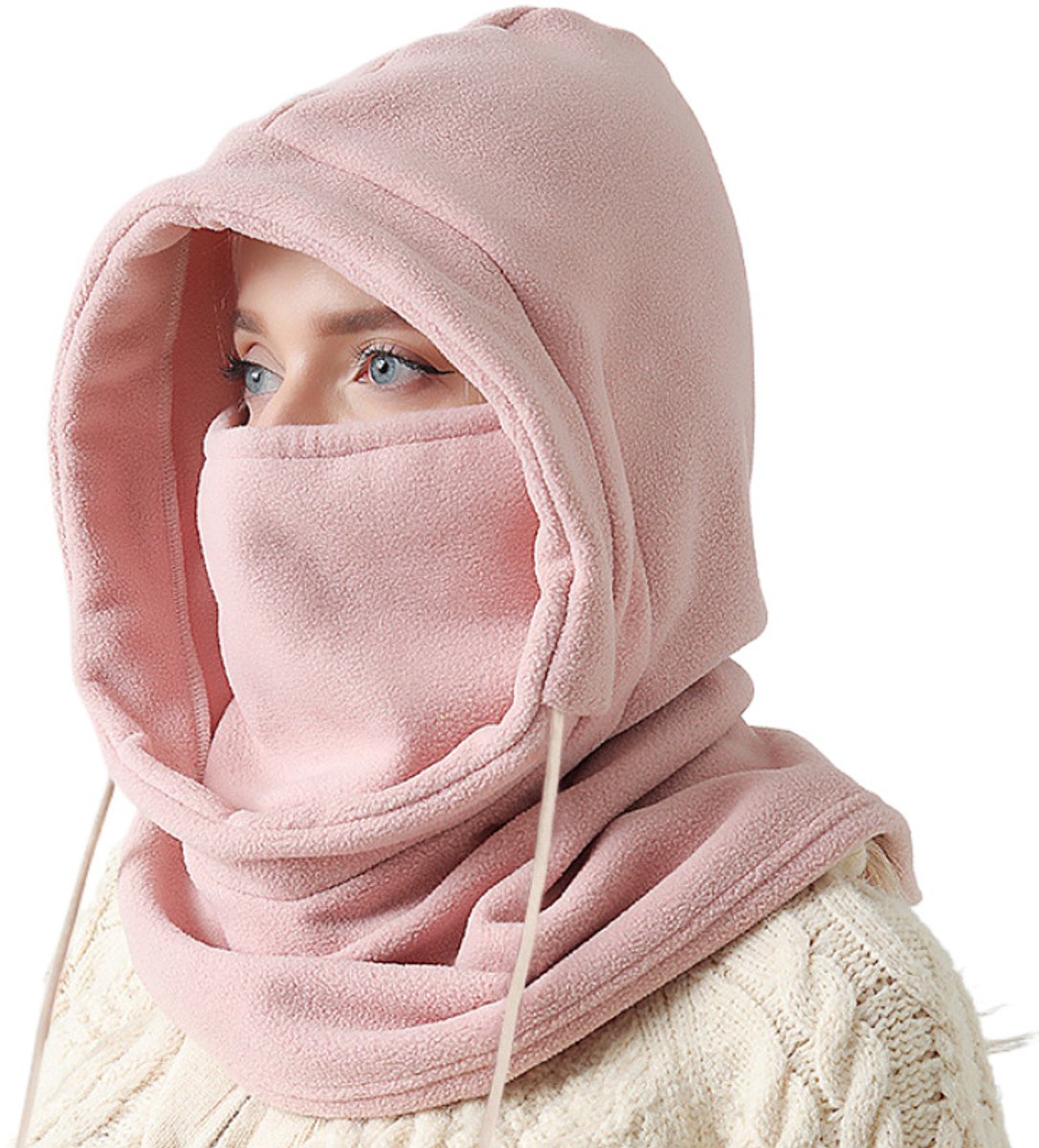 3-in-1 Women's Hat, Scarf & Face Mask - Warm Women's Hooded Scarf - Windproof Face Mask - Warm Face Mask - Scarf - Pink - Perfect for winter activities such as skiing, running, cycling, motorcycling, picnicking and hiking.