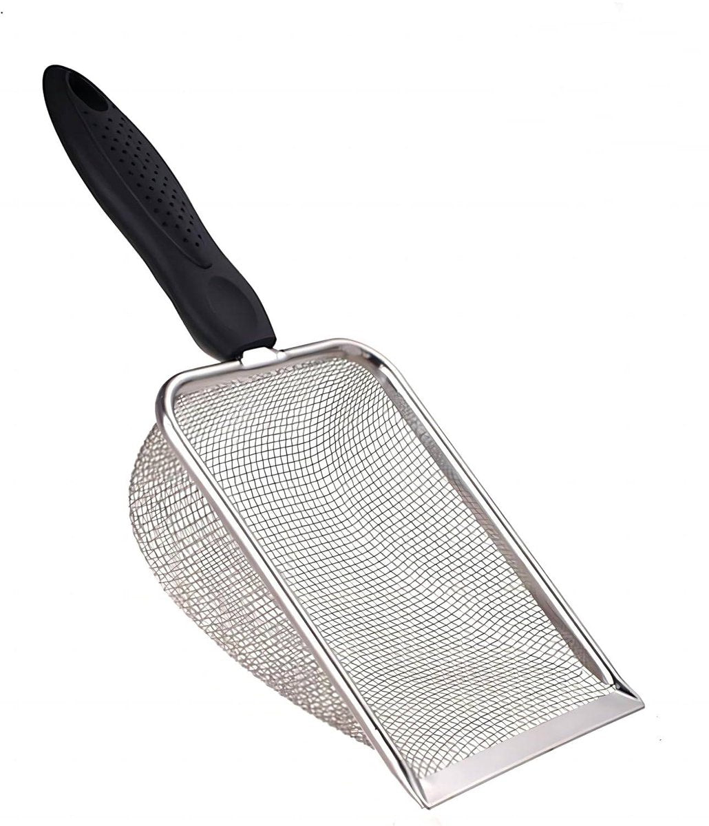 Cat Litter Scoop - Small Stainless Steel Cat Litter Scoop with Mesh - For Cleaning Reptile Cat Litter - Metal Cat Litter Scoop with Non-Stick Coating - Cleaning Tool - Fine Cat Litter Scoop (Pore Size: 3.7mm)