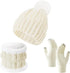 Gloves, hat and scarf - three-piece set - winter knitwear - lined with fleece and thickened - warm and cold resistant - white