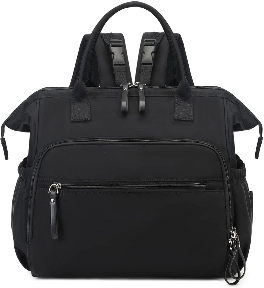 Convertible Diaper Bag - Wide Opening - 14 Pockets - Stylish - Baby Changing Bag - with Stroller Buckle - Diaper Bag - Waterproof (Black)