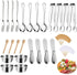 cutlery set - 44-piece set - cheese knife | pastry forks | oval coffee spoons | kitchen tongs & serving tongs | stirring spoon | stainless steel bowl | blank food labels