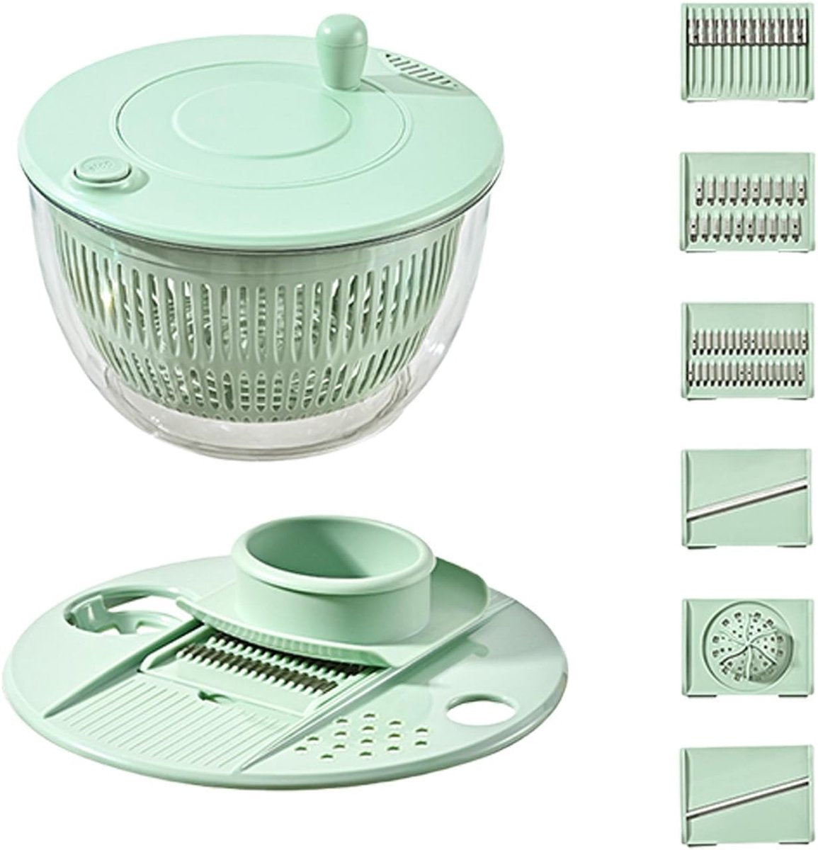 2-in-1 Double Decker Vegetable Dryer - Fruit Salad Drainer - Six Replaceable Blades - Salad Dryer - Double Decker Basket Kitchen Appliance - Double Decker Vegetable and Fruit Washer