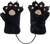 Gloves - 1 pair - Winter gloves - Cartoon gloves - Neckband - Children's gloves - Warm gloves - Plush gloves - One size（Black）