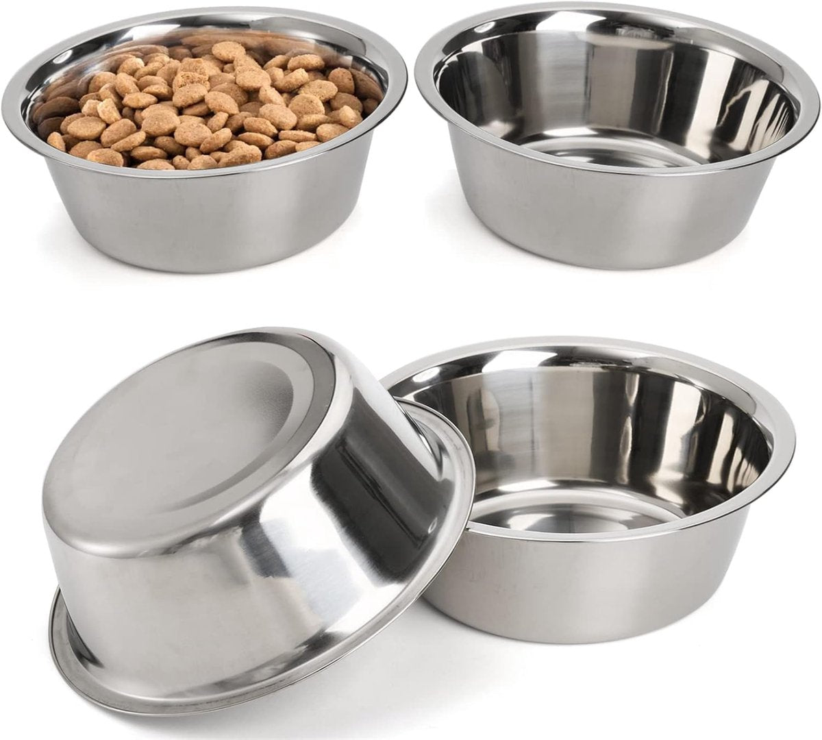 4-Pack Stainless Steel Food and Water Bowls for Cats and Dogs - Pet Food and Water Bowls - Pet Bowls - For Large, Medium, and Small Dogs - Kitten Bowls - Puppy Bowls