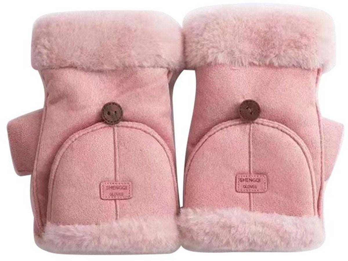 Gloves - Women's Gloves - Warm Gloves - Fingerless Gloves - Suitable for walking, commuting, running, hiking, outdoor activities and cold winters. (Pink)