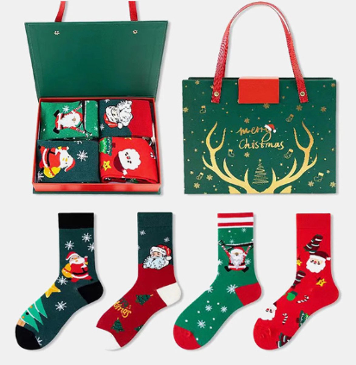 Socks - 4 pairs - House socks - Christmas socks - Gift set - Cotton socks with Santa Claus and snowman - Christmas socks - Christmas gift - Birthday gift