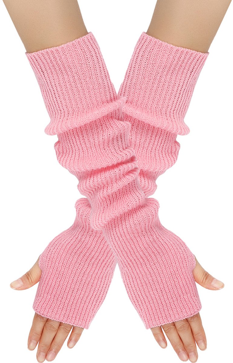 Arm Sleeves - Women's Long Fingerless Knitted Y2K Arm Sleeves - (Pink)