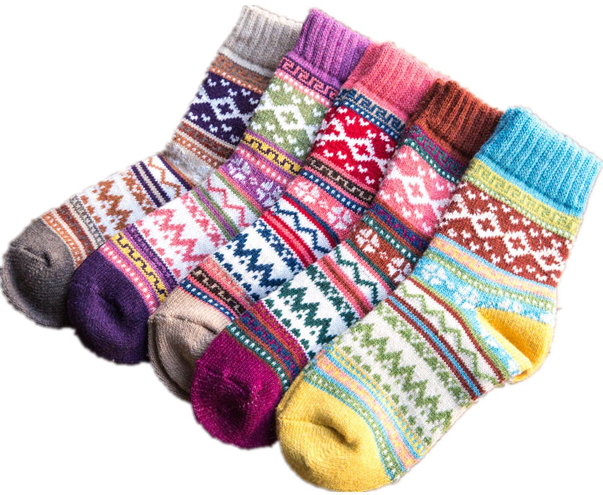 Pack of 5 pairs - Thick, warm women's socks for autumn and winter - Chunky knitted women's socks - Warm socks