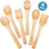 cookware set - 6-piece bamboo spatula and spoon set - Suitable for cooking - Wooden cookware