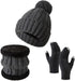 Gloves, hat and scarf - three-piece set - winter knitwear - lined with fleece and thickened - warm and cold resistant - dark gray