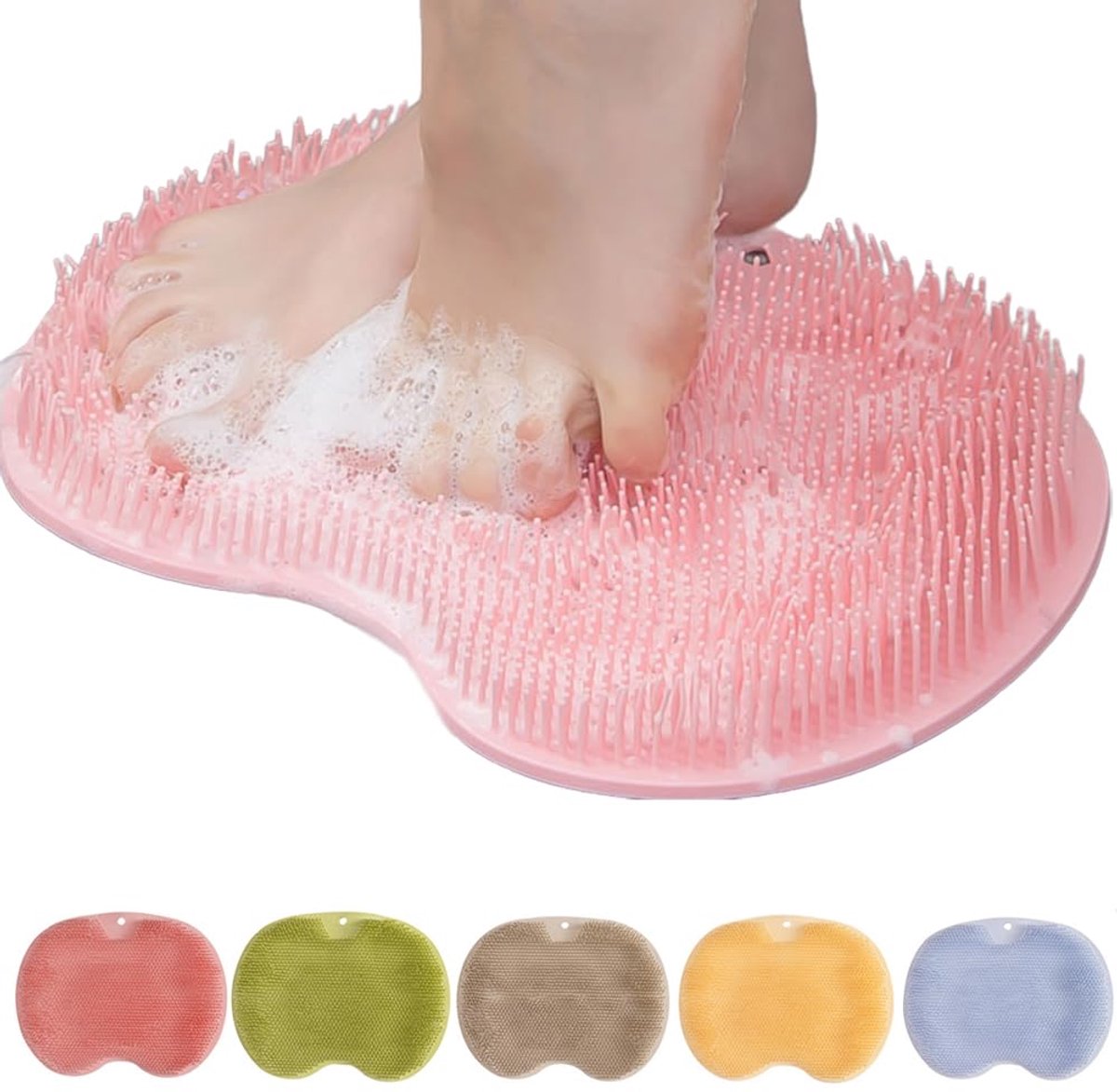 Shower Mat - Non-Slip Bath Mat - Foot Cleansing Pad, Back Scrub Pad, Exfoliating Bath Scrub Pad, Non-Slip Wall Suction Cup - Suitable for Men and Women (Pink)