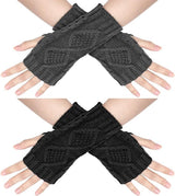 2 Wristbands - Fingerless Gloves - Knitted Women's - Wristbands - Long Knitted Wristbands - Winter Gloves - Warm - Unisex - Black + Dark Gray