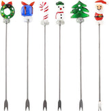 Creative Christmas Fruit Forks, Stainless Steel - Hand-Glazed Cartoon Fruit Picks with Double Prongs - Santa Claus - Christmas Tree - Fruit Fork Set (Set of 6)