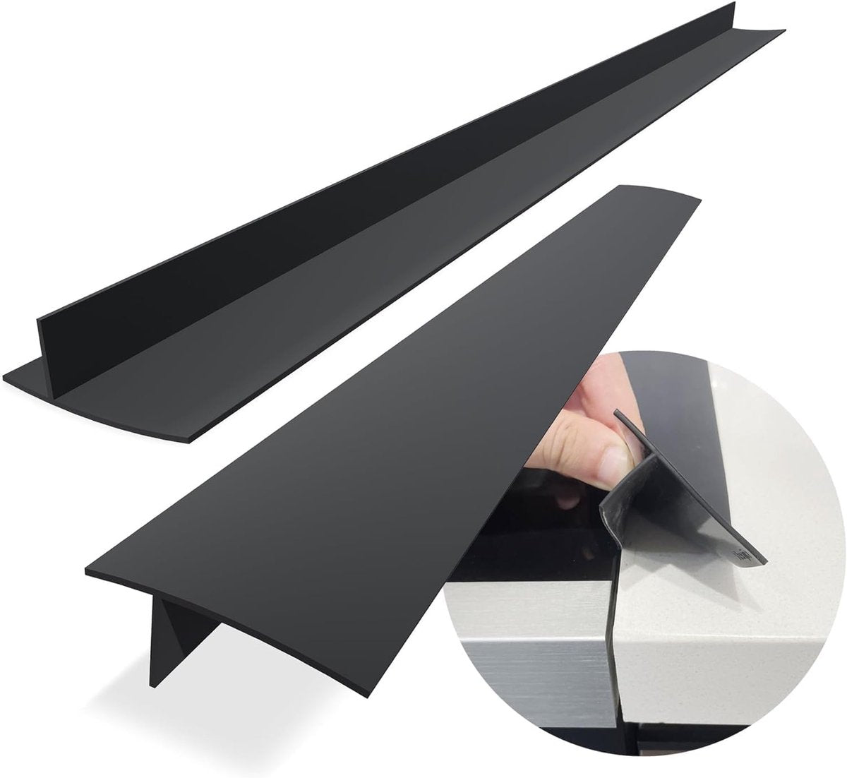 Sealing Strip for Hobs - Silicone Sealing Strip - Gap Filler Strip - Seals gaps between kitchen countertops, appliances, stoves, ovens, washing machines and dryers - Set of 2 (Black)