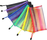 Storage Bags - Set of 6 - Pencil Case - 6 different colored mesh pockets with zipper - Nylon pencil case - 23x12 cm
