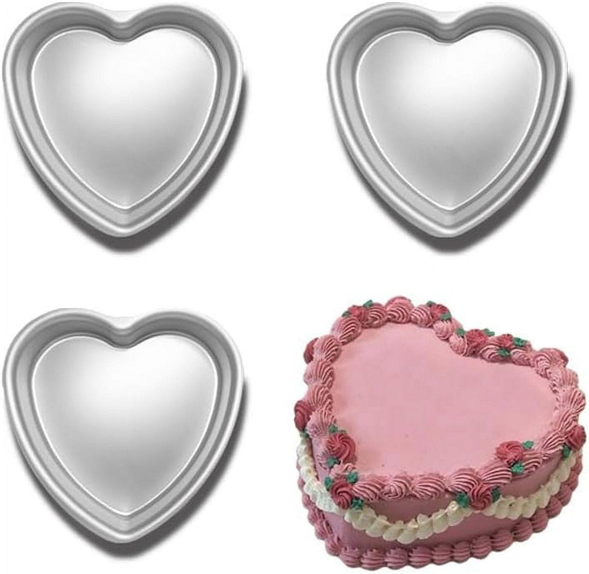 Heart-shaped baking tins - Aluminum baking tins - Valentine's Day, weddings, birthdays, etc. (Set of 3 heart-shaped baking tins, 20 x 5 cm)