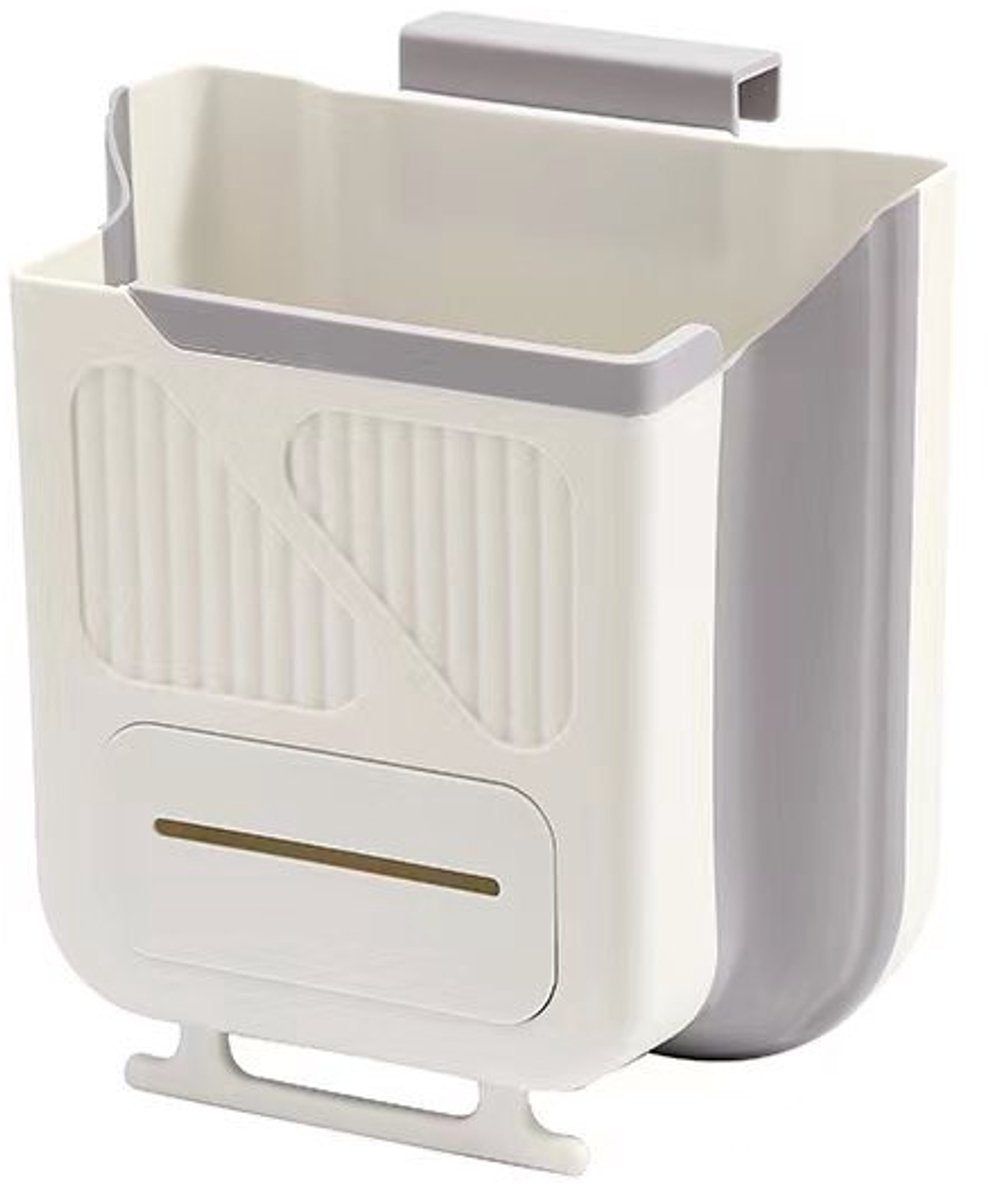 Waste Bin - Hanging Waste Bin - Foldable Waste Bin - Capacity: 7 Liters - Space-Saving Design - Suitable for Kitchens, Cabinet Doors, Bathrooms, Campers, Cars and Camping (Gray)