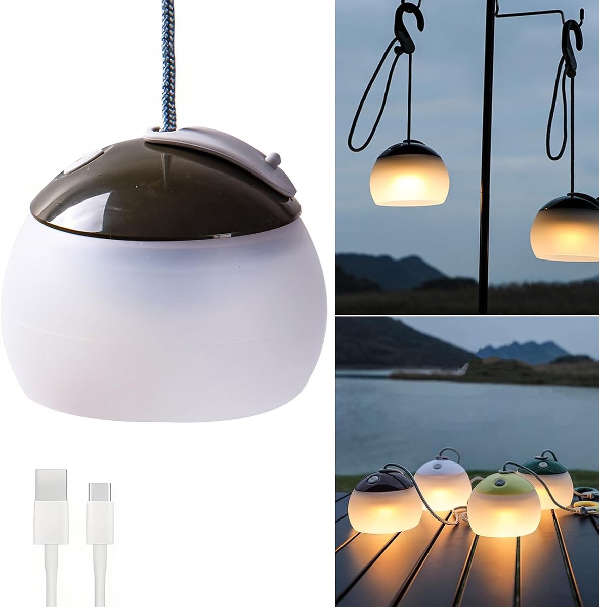 Night Light - Outdoor Camping Lamp - Atmospheric Decorative Lighting - Round Camping Lamp - 3 Brightness Levels - Hook Mount - Suitable for emergencies, tents, fishing, and other occasions. (Green)