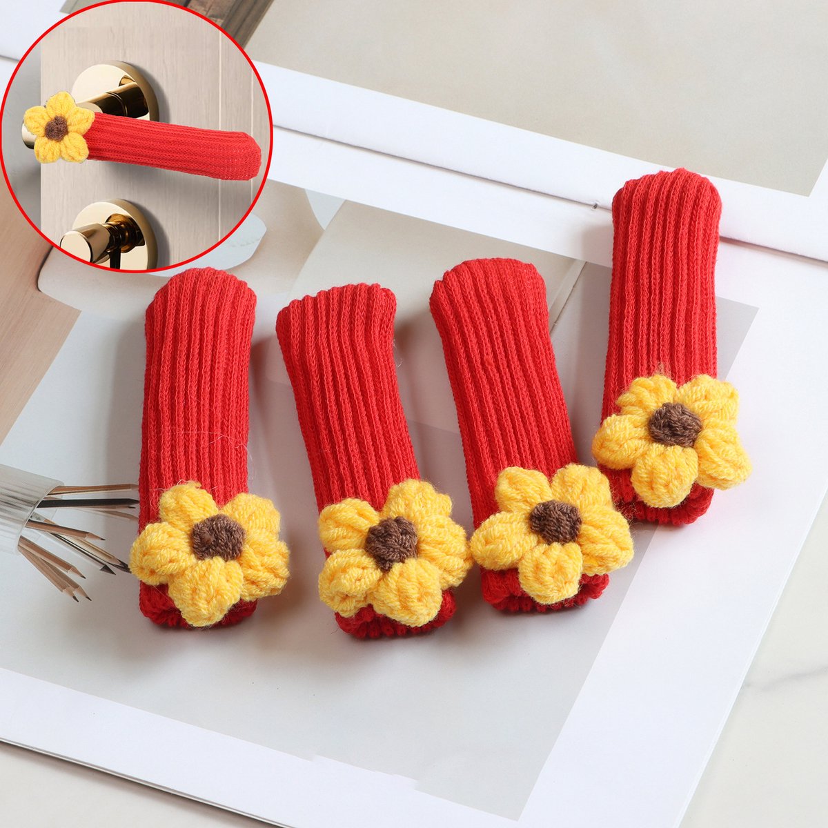 Door Handle Gloves - 4-Piece Set - Knitted Door Handle Gloves - Soft Door Handle Gloves - Warm Door Handle Gloves for Winter