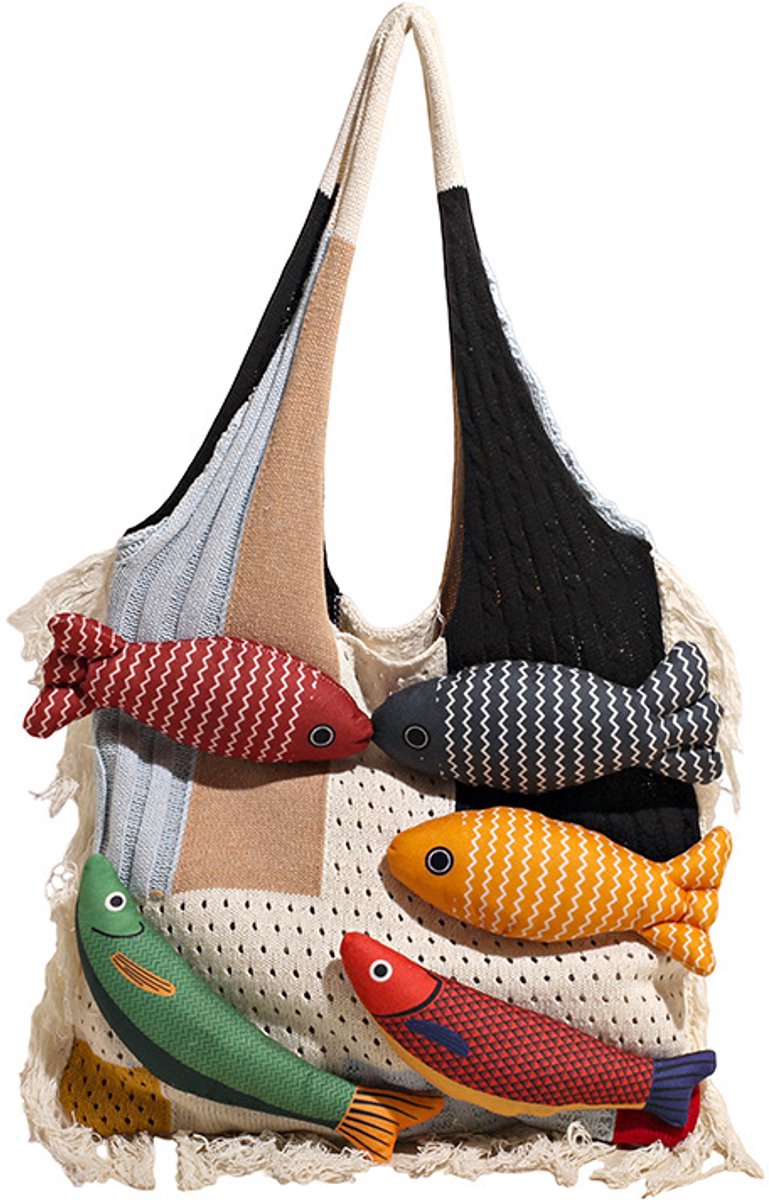 Shoulder Bag - Spacious Storage Bag - Versatile Knitted Bag - Tassel Shopping Bag - Perfect for Day Trips and Shopping - White