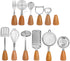 Kitchen Utensil Set - 12 Piece - Includes a peeler, egg separator, spoon, fork, pizza cutter, bottle opener, spatula, slotted spoon, grater, soup ladle, whisk and toothpick holder - The perfect gift for a housewife.