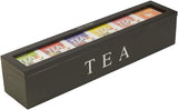 Tea Box - Tea Box 6 Compartments - Wooden Tea Box - Suitable for Loose Tea - 43 × 9 × 8.7 cm - Black