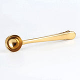 Coffee spoon - measuring spoon with closing clip - coffee accessories - bean spoon - measuring spoon - gold