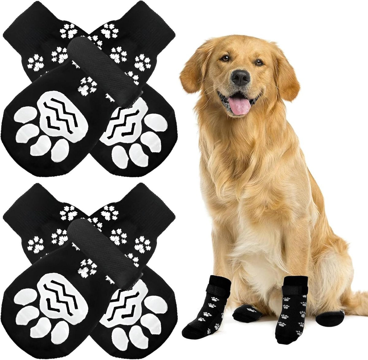 4-piece set of non-slip dog socks - Dog socks with adjustable shoulder straps - Cotton dog socks suitable for small and large dogs - Waterproof - Non-slip - Dog shoes (S)