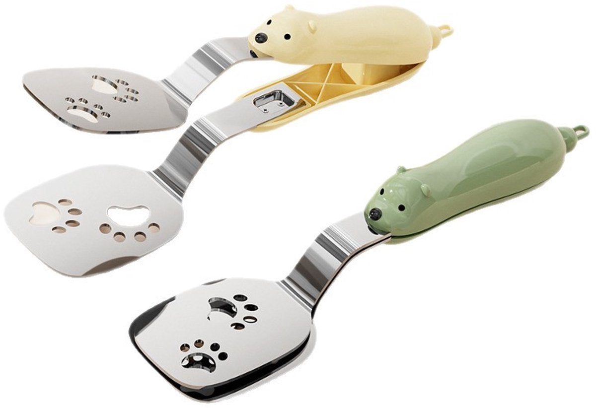 Spatula - Set of Two - Baking Tongs - Stainless Steel Tongs with Bear Claw Shape - Suitable for kitchen and camping use, for making pasta, toast, baking, desserts, canned food and barbecuing.