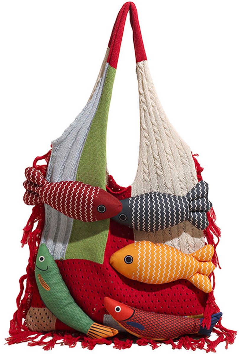 Shoulder Bag - Spacious Storage Bag - Versatile Knitted Bag - Tassel Shopping Bag - Perfect for Day Trips and Shopping - Red
