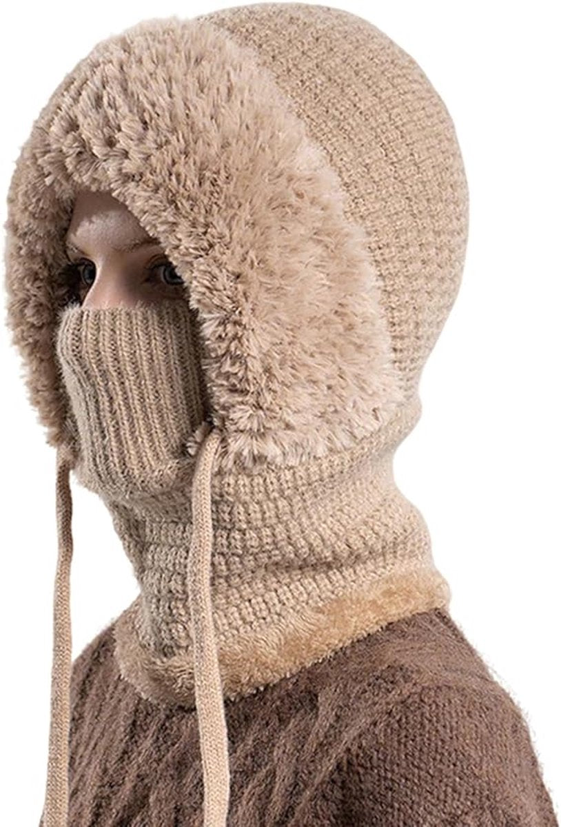 3-in-1 Insulated Hat, Scarf & Face Mask - Ski Face Mask - Warm Knitted Windproof Headband/Scarf for Fall/Winter - Suitable for Skiing, Hiking and Other Outdoor Sports - Khaki
