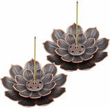 Set of 2 - Lotus-shaped incense burner - 6-hole incense burner with ash collection tray - Suitable for burning incense