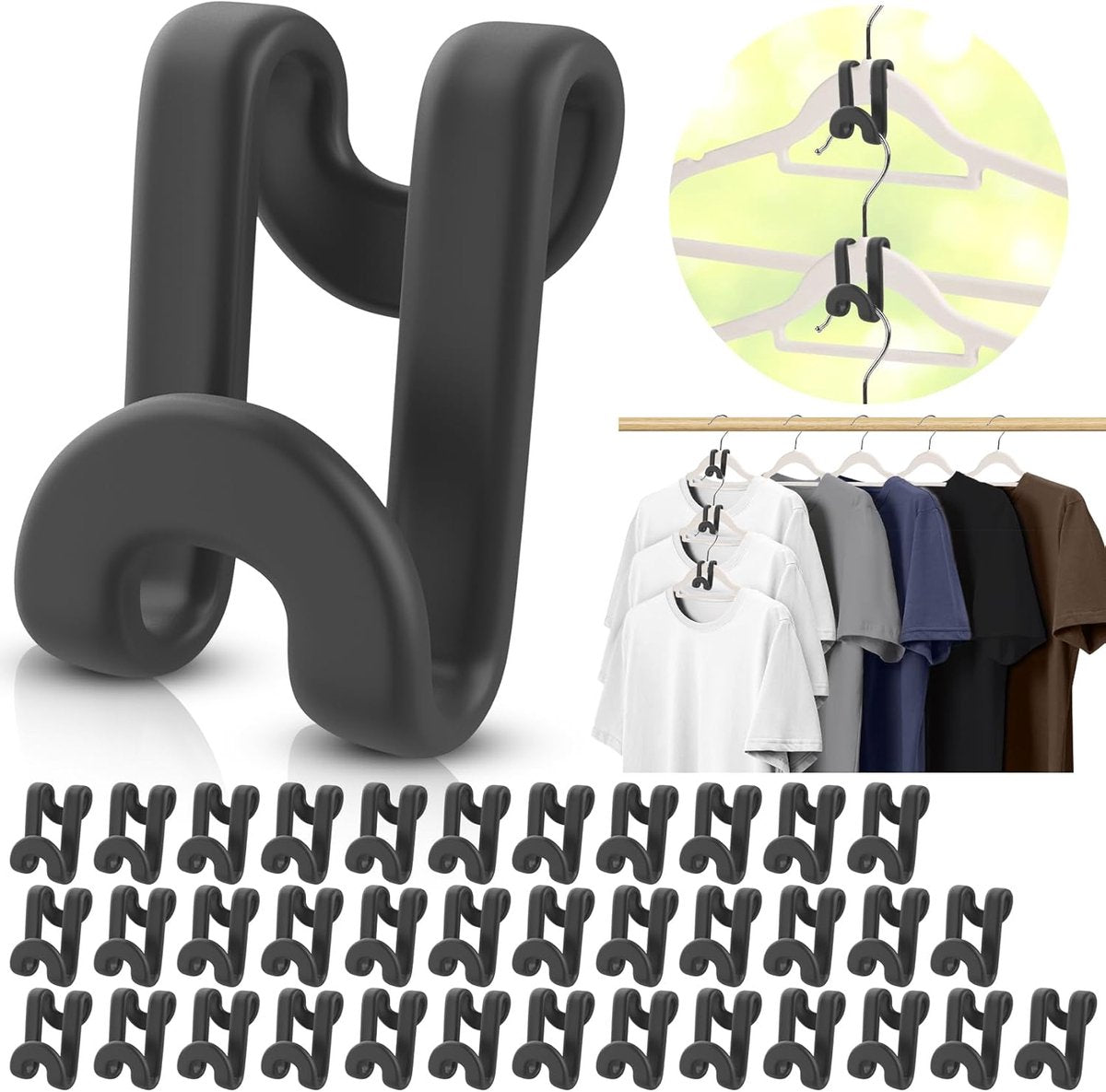 Hanger Hooks | Hooks - S-Hook Hangers - Black - Pack of 100 - Coat Hooks - Space-Saving Hanger Connector Hooks - Plastic Hanger Connectors - Ideal for Organizing Your Wardrobe