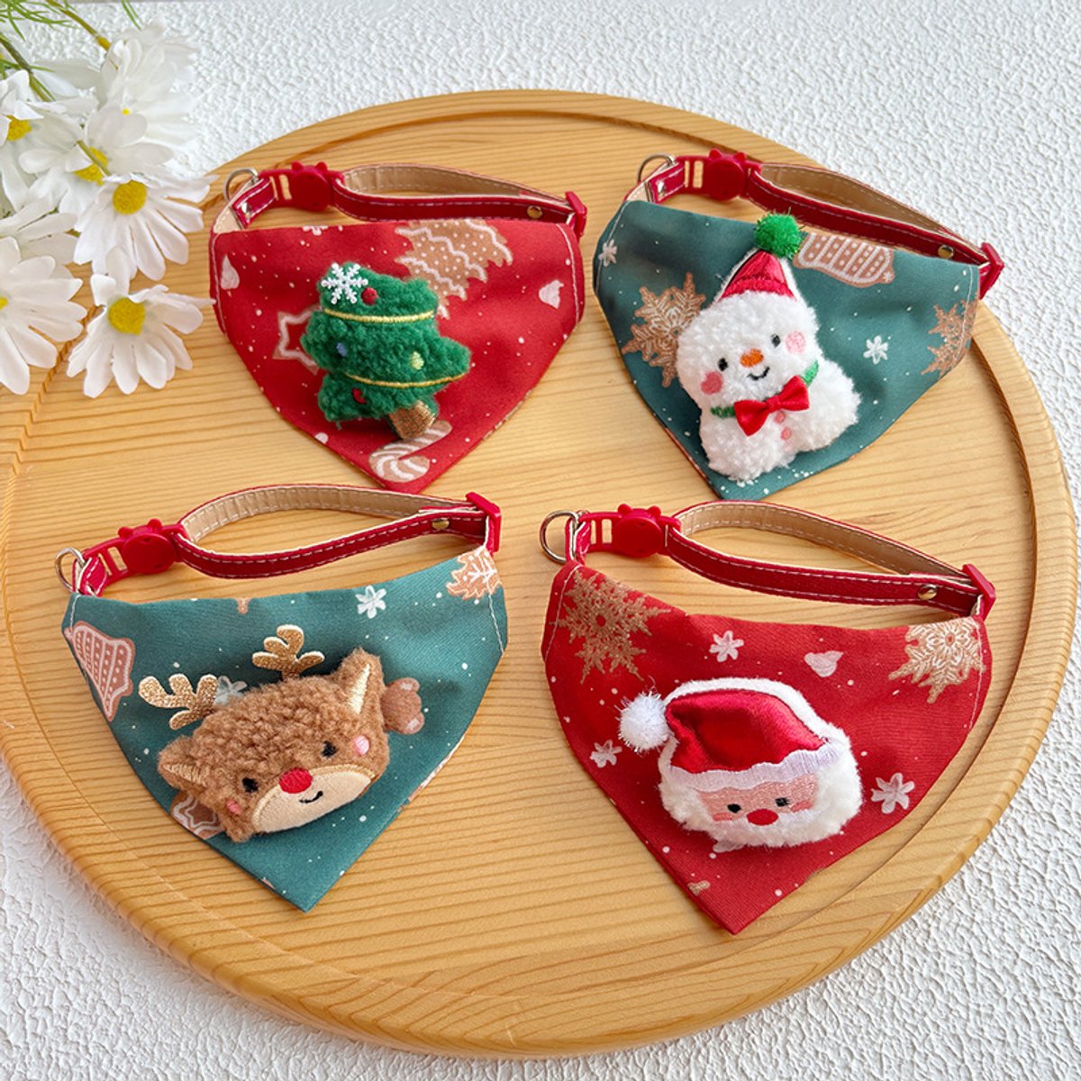 Pet Scarves - 4 Pack - Triangle Christmas Scarves for Dogs - Adjustable Scarves for Pets - Stylish and Breathable Bibs for Dogs - Buckle Design - Suitable for Autumn and Winter Christmas Outfits