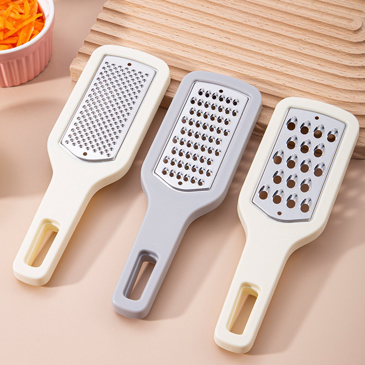Grater - 3-piece set - Hand grater - Cheese grater - Ginger grater - Garlic grater - Stainless steel - Dishwasher safe - Silver