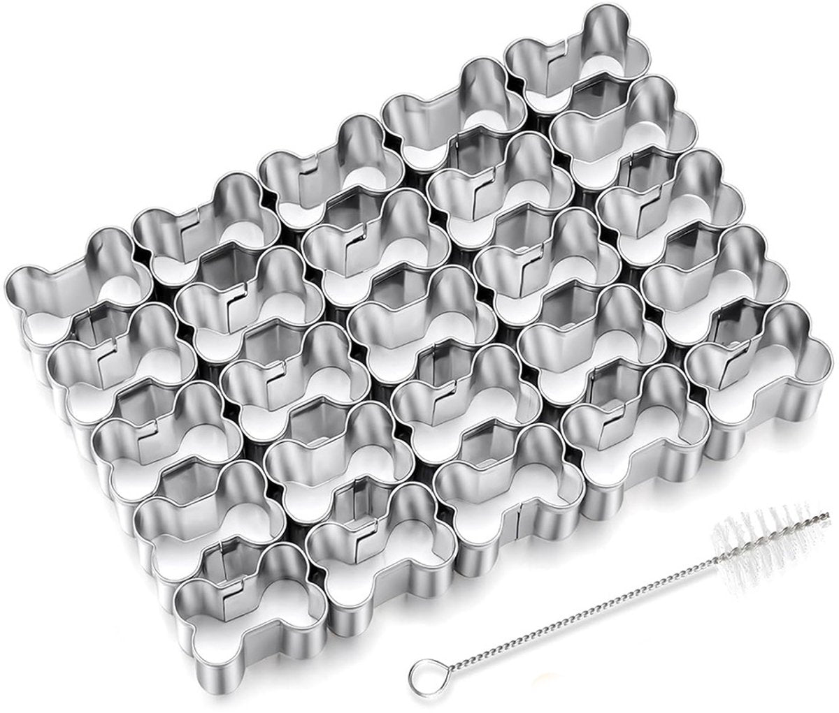 Bone Cookie Cutters - Stainless Steel Baking Cup Set - Kitchen & Baking Tools - With Cleaning Brush - Enjoy cooking with your kids.