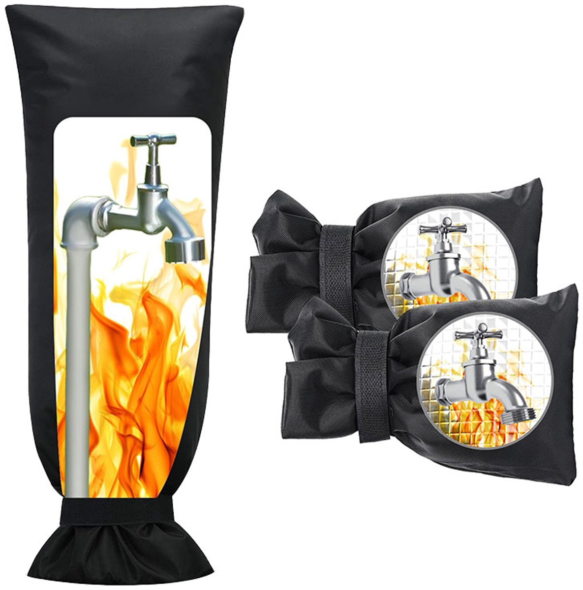 Anti-freeze cover for water taps - 3-piece pack - Insulated anti-freeze cover - Protective cover for water pipes against ice formation