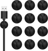 Pack of 12 Cable Clips - Black, Self-Adhesive Cable Organizer - Charger Holder - Cable Organizer - Suitable for bedside tables, desks, offices and for storing mice.