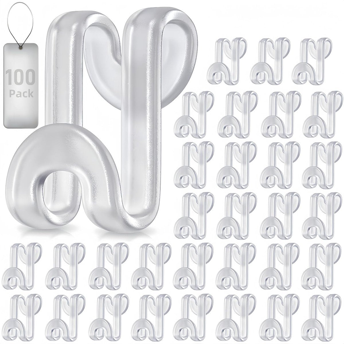 Hanger Hooks | Hooks - S-Hook Hangers - Transparent - 100 Pieces - Coat Hook - Space-Saving Hanger Connector Hooks - Plastic Hanger Connectors - Ideal for Organizing Your Wardrobe