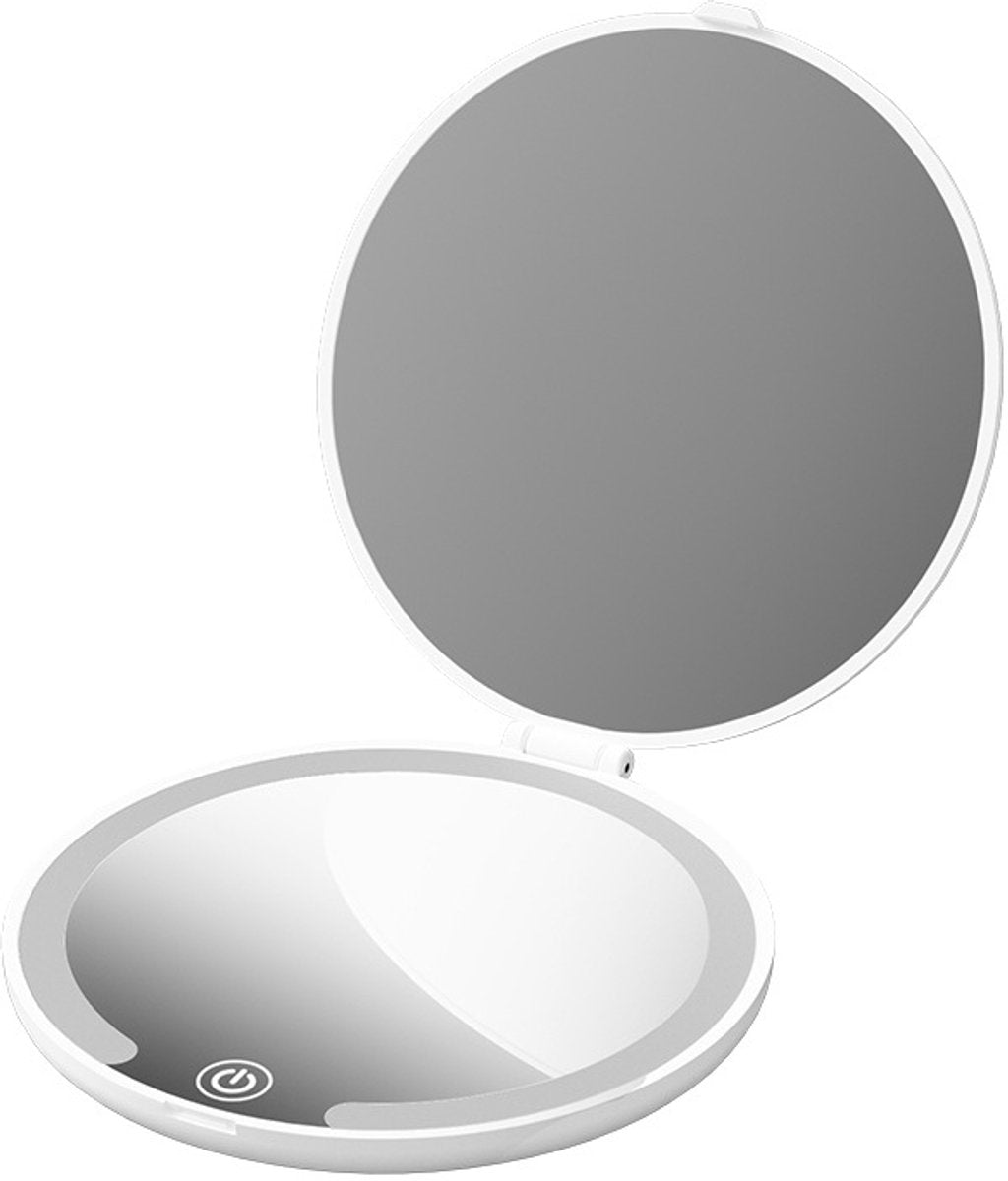 Make up mirror - Mini mirror with light - 1x/5x magnification - 10 cm - Rechargeable - Suitable for wallets, pockets, travel and as a gift (Khaki)