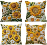 Pillowcase - 4 pieces - 45*45 cm - Flat pillowcase - Soft sunflower decoration - Modern pillowcases - Suitable for beds, sofas, living rooms and bedrooms.