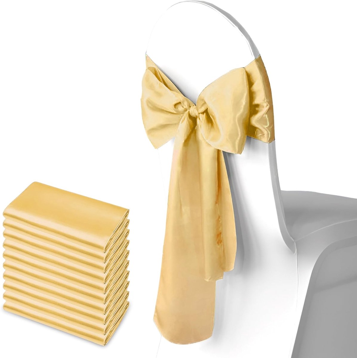 Elastic Chair Covers - 10 Pieces - Chair Covers - Chair Bows - Chair Decorations - Christmas Decorations - Suitable for Weddings, Parties, Banquets - Elegant Chair Bows - Christmas Decorations for Events - Yellow