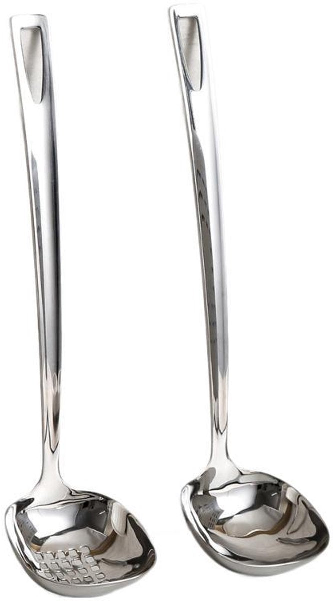 Soup Spoon Set - 2-Piece - Stainless Steel Soup Spoon - Strainer - Hanging Spoon - For Serving Soup - For Serving Porridge - Heat Resistant - Non-Slip - High Temperature Resistant